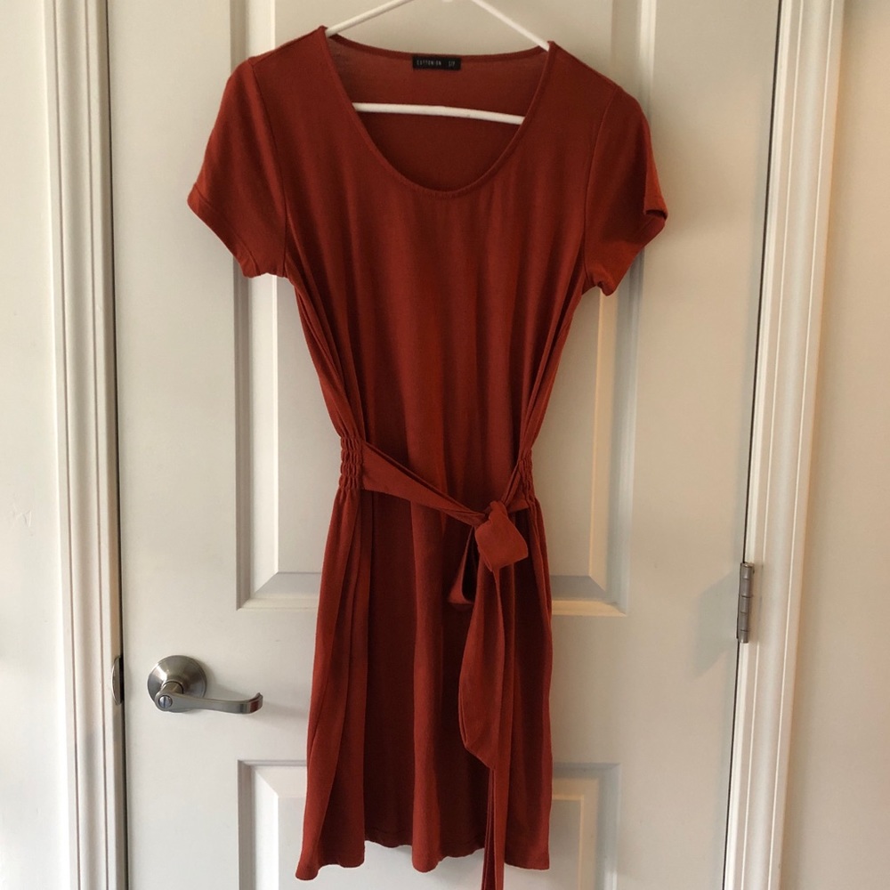 Rust Tie-waist T-shirt Dress from Cotton On